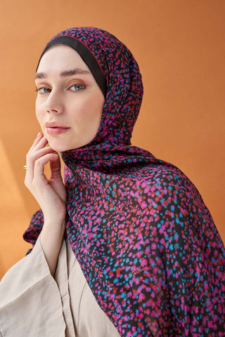 Riva Şal Tencel Secret Garden Siyah - Riva Şal - | Silk Home