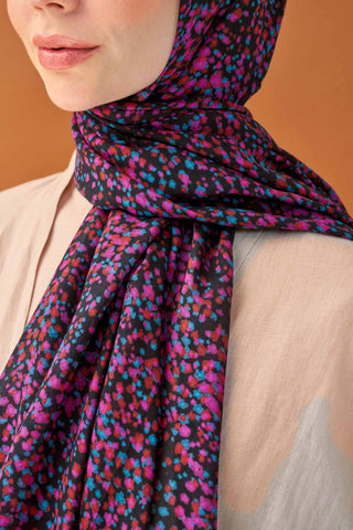 Riva Şal Tencel Secret Garden Siyah - Riva Şal - | Silk Home