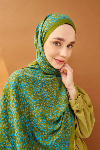 Riva Şal Tencel Secret Garden Yağ Yeşili - Riva Şal - | Silk Home