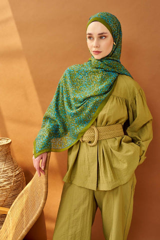 Riva Şal Tencel Secret Garden Yağ Yeşili - Riva Şal - | Silk Home