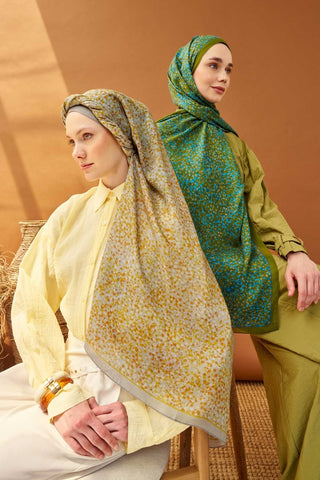 Riva Şal Tencel Secret Garden Yağ Yeşili - Riva Şal - | Silk Home