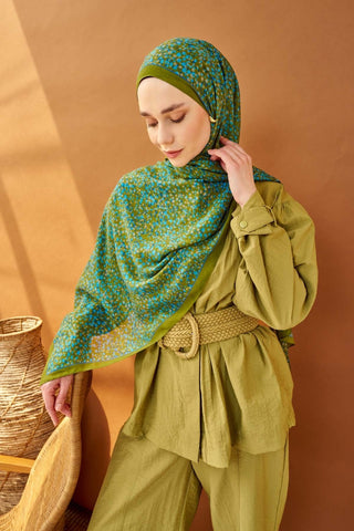 Riva Şal Tencel Secret Garden Yağ Yeşili - Riva Şal - | Silk Home