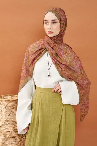 Riva Şal Tencel Secret Garden Yeşil Kahve - Riva Şal - | Silk Home