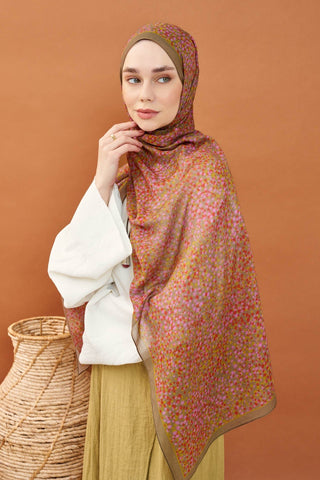 Riva Şal Tencel Secret Garden Yeşil Kahve - Riva Şal - | Silk Home