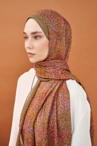 Riva Şal Tencel Secret Garden Yeşil Kahve - Riva Şal - | Silk Home