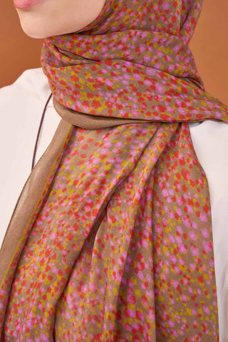 Riva Şal Tencel Secret Garden Yeşil Kahve - Riva Şal - | Silk Home