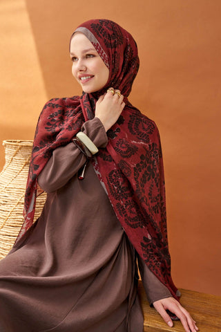 Riva Şal Tencel Spring Blossoms Bordo - Riva Şal - | Silk Home