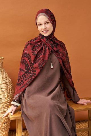 Riva Şal Tencel Spring Blossoms Bordo - Riva Şal - | Silk Home