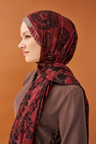 Riva Şal Tencel Spring Blossoms Bordo - Riva Şal - | Silk Home