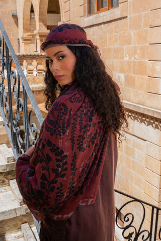Riva Şal Tencel Spring Blossoms Bordo - Riva Şal - | Silk Home