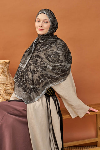 Riva Şal Tencel Spring Blossoms Füme - Riva Şal - | Silk Home