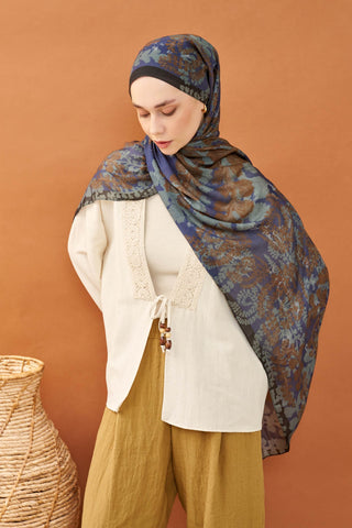 Riva Şal Tencel Spring Blossoms Gece Mavisi - Riva Şal - | Silk Home