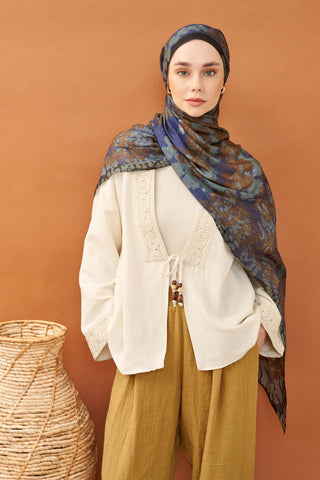 Riva Şal Tencel Spring Blossoms Gece Mavisi - Riva Şal - | Silk Home