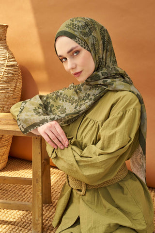 Riva Şal Tencel Spring Blossoms Haki - Riva Şal - | Silk Home