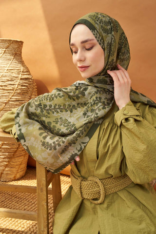 Riva Şal Tencel Spring Blossoms Haki - Riva Şal - | Silk Home