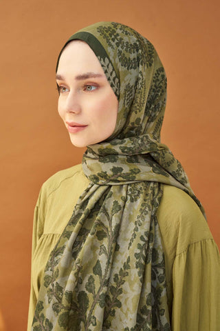Riva Şal Tencel Spring Blossoms Haki - Riva Şal - | Silk Home