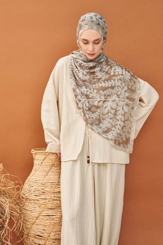 Riva Şal Tencel Spring Blossoms Kahverengi - Riva Şal - | Silk Home