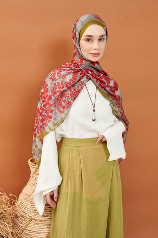 Riva Şal Tencel Spring Blossoms Kırmızı - Riva Şal - | Silk Home