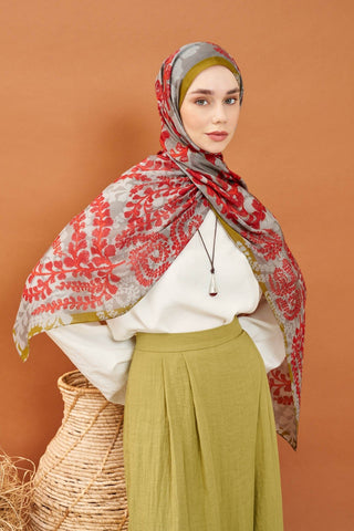 Riva Şal Tencel Spring Blossoms Kırmızı - Riva Şal - | Silk Home