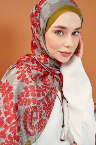 Riva Şal Tencel Spring Blossoms Kırmızı - Riva Şal - | Silk Home