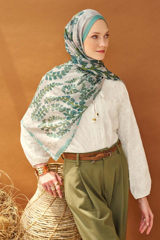 Riva Şal Tencel Spring Blossoms Koyu Gri - Riva Şal - | Silk Home