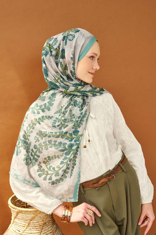 Riva Şal Tencel Spring Blossoms Koyu Gri - Riva Şal - | Silk Home