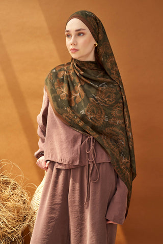 Riva Şal Tencel Spring Blossoms Koyu Yeşil - Riva Şal - | Silk Home