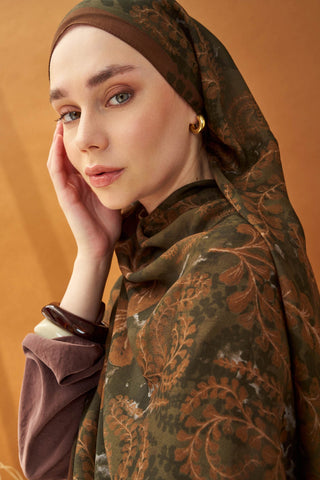 Riva Şal Tencel Spring Blossoms Koyu Yeşil - Riva Şal - | Silk Home