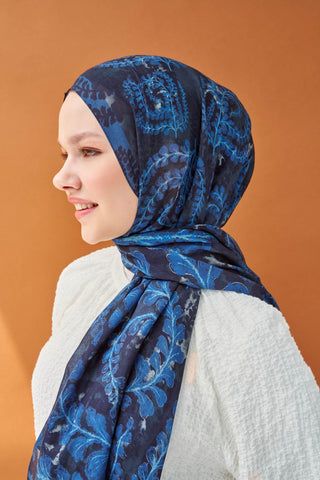 Riva Şal Tencel Spring Blossoms Lacivert - Riva Şal - | Silk Home