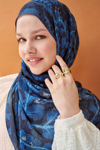 Riva Şal Tencel Spring Blossoms Lacivert - Riva Şal - | Silk Home