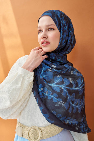 Riva Şal Tencel Spring Blossoms Lacivert - Riva Şal - | Silk Home