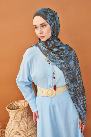 Riva Şal Tencel Spring Blossoms Mavi - Riva Şal - | Silk Home
