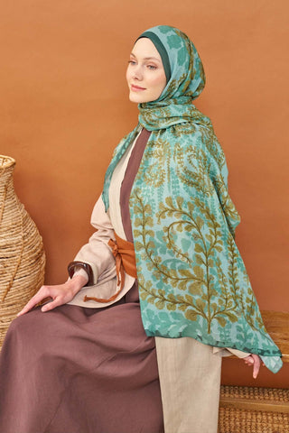 Riva Şal Tencel Spring Blossoms Mint Yeşili - Riva Şal - | Silk Home