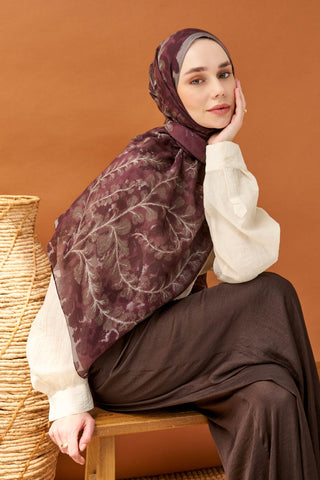 Riva Şal Tencel Spring Blossoms Mürdüm - Riva Şal - | Silk Home