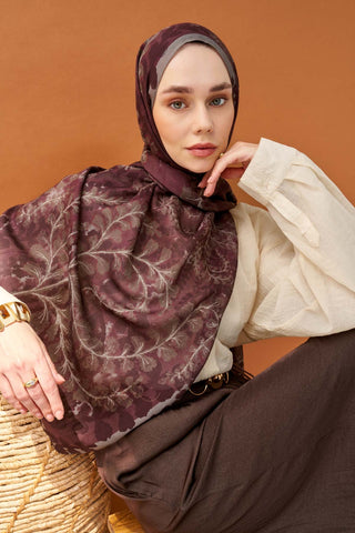 Riva Şal Tencel Spring Blossoms Mürdüm - Riva Şal - | Silk Home