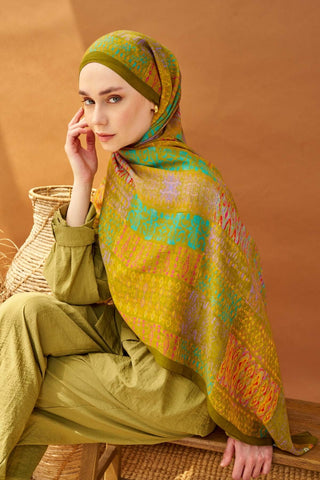 Riva Şal Tencel Terra Yağ Yeşili - Riva Şal - | Silk Home