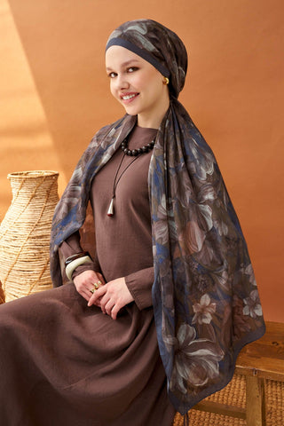 Riva Şal Tencel Wild Flower Acı Kahve - Riva Şal - | Silk Home