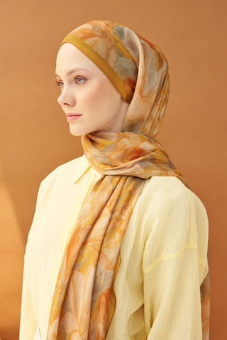 Riva Şal Tencel Wild Flower Altın Sarısı - Riva Şal - | Silk Home