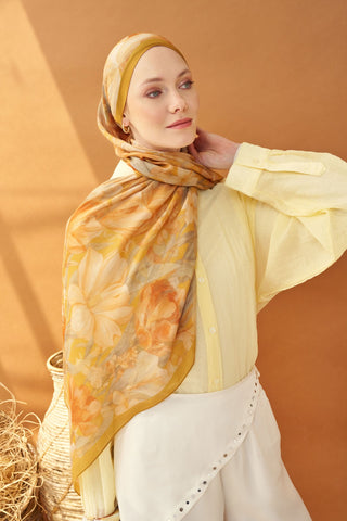 Riva Şal Tencel Wild Flower Altın Sarısı - Riva Şal - | Silk Home