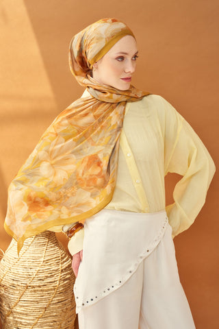 Riva Şal Tencel Wild Flower Altın Sarısı - Riva Şal - | Silk Home