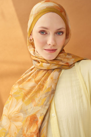 Riva Şal Tencel Wild Flower Altın Sarısı - Riva Şal - | Silk Home