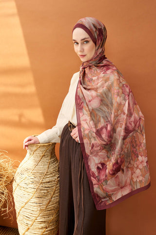 Riva Şal Tencel Wild Flower Bordo - Riva Şal - | Silk Home