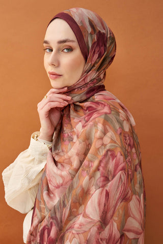Riva Şal Tencel Wild Flower Bordo - Riva Şal - | Silk Home