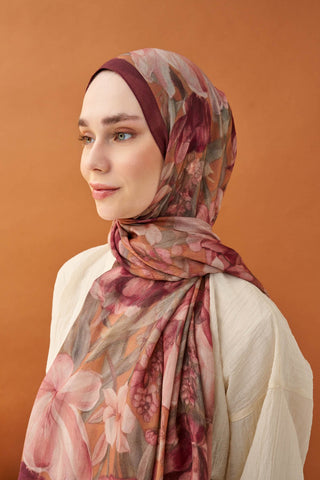 Riva Şal Tencel Wild Flower Bordo - Riva Şal - | Silk Home