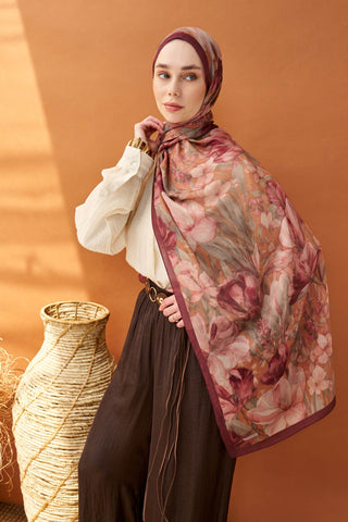 Riva Şal Tencel Wild Flower Bordo - Riva Şal - | Silk Home