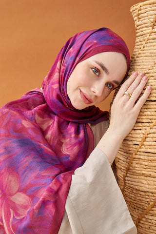 Riva Şal Tencel Wild Flower Fuşya - Riva Şal - | Silk Home