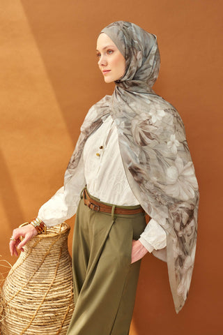 Riva Şal Tencel Wild Flower Gri - Riva Şal - | Silk Home
