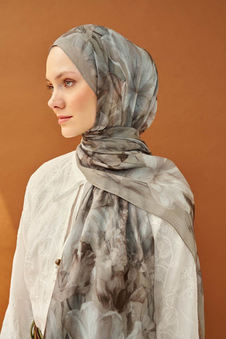 Riva Şal Tencel Wild Flower Gri - Riva Şal - | Silk Home