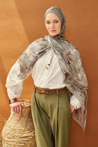 Riva Şal Tencel Wild Flower Gri - Riva Şal - | Silk Home