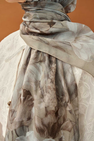 Riva Şal Tencel Wild Flower Gri - Riva Şal - | Silk Home